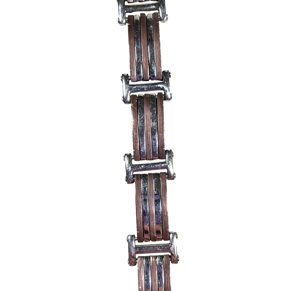 Mens 2 Tone Stainless Steel Bracelet Bronze Link Inlay 8